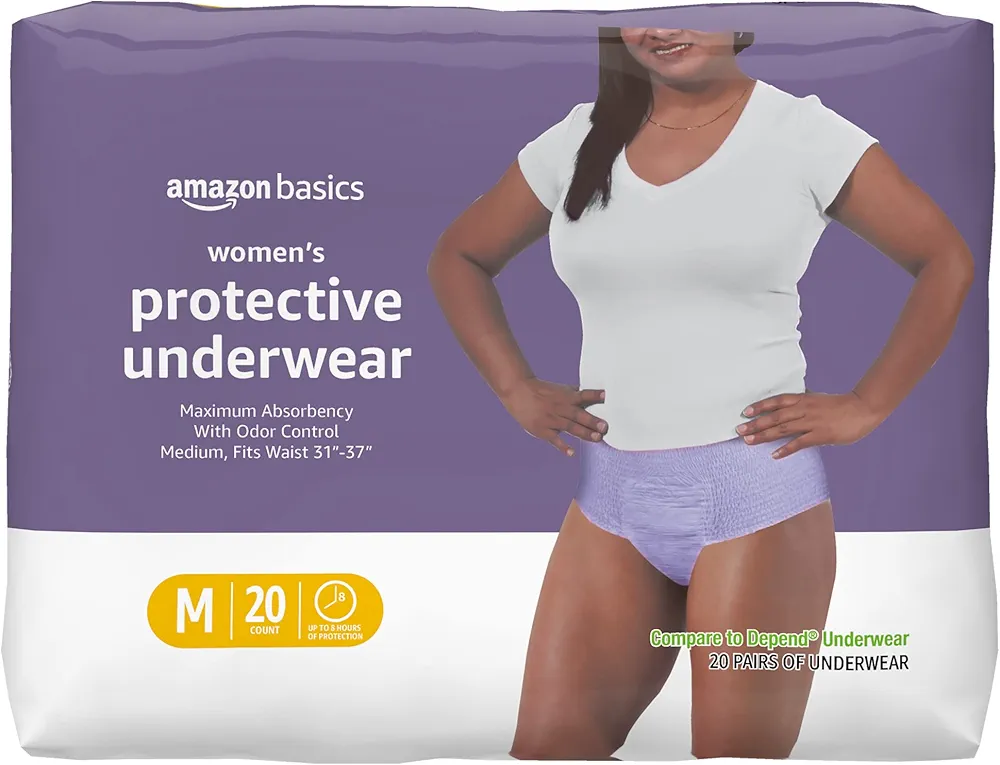 Amazon Basics Incontinence & Postpartum Underwear for Women, Maximum Absorbency, Medium, 20 Count, Lavender (Previously Solimo), pack of 1