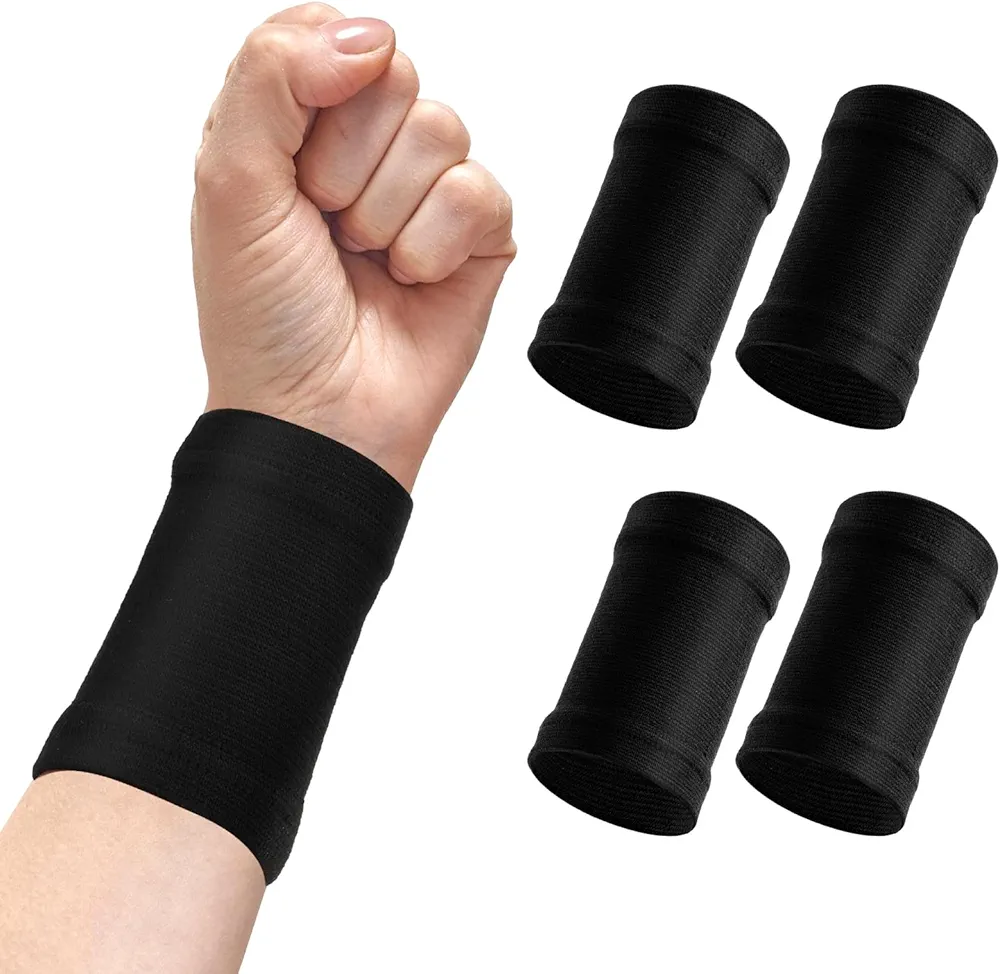 2 Pairs Wrist Compression Sleeve, Carpal Tunnel Wrist Brace Comfortable Elastic Hand Band Sport Support Wraps for Men Women Arthritis Tendonitis Sprain Injuries Workout (Black)