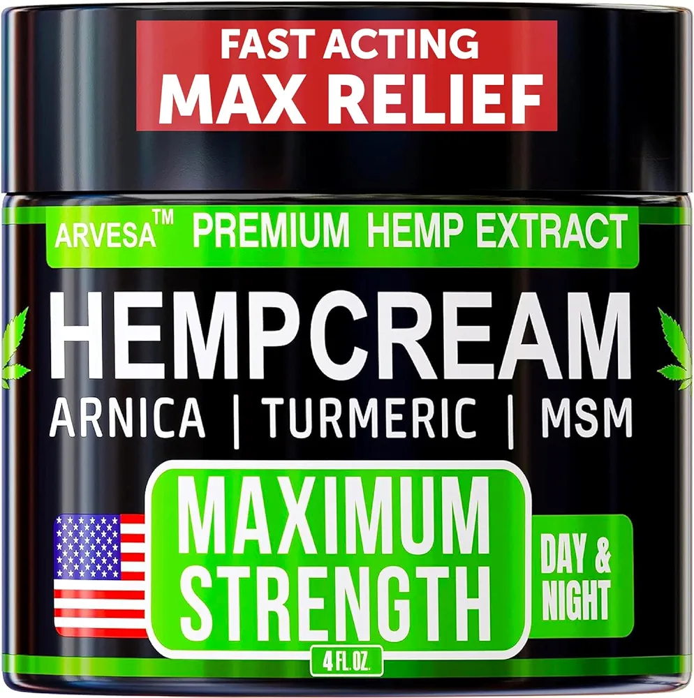 Hemp Cream Maximum Strength - Soothing Relief for Back, Neck, Feet & Nerves, Hands, Muscle and Joint Support - All-Natural Formula - Hemp Oil Gel Rub with MSM - Glucosamine, Turmeric, Arnica - 4 FL OZ