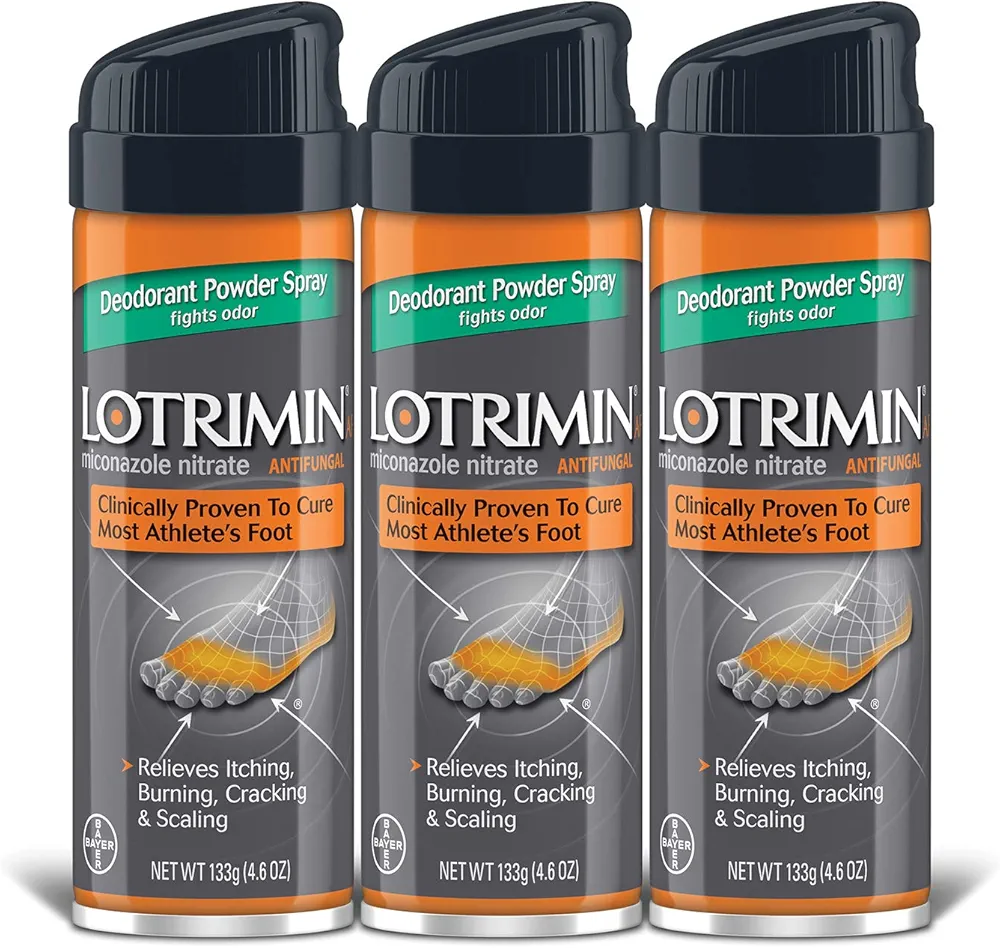 Lotrimin Athlete's Foot Deodorant Antifungal Powder Spray, Miconazole Nitrate 2%, Clinically Proven Effective Antifungal Treatment of Most AF, Jock Itch & Ringworm, 4.6 Ounce (Pack of 3)