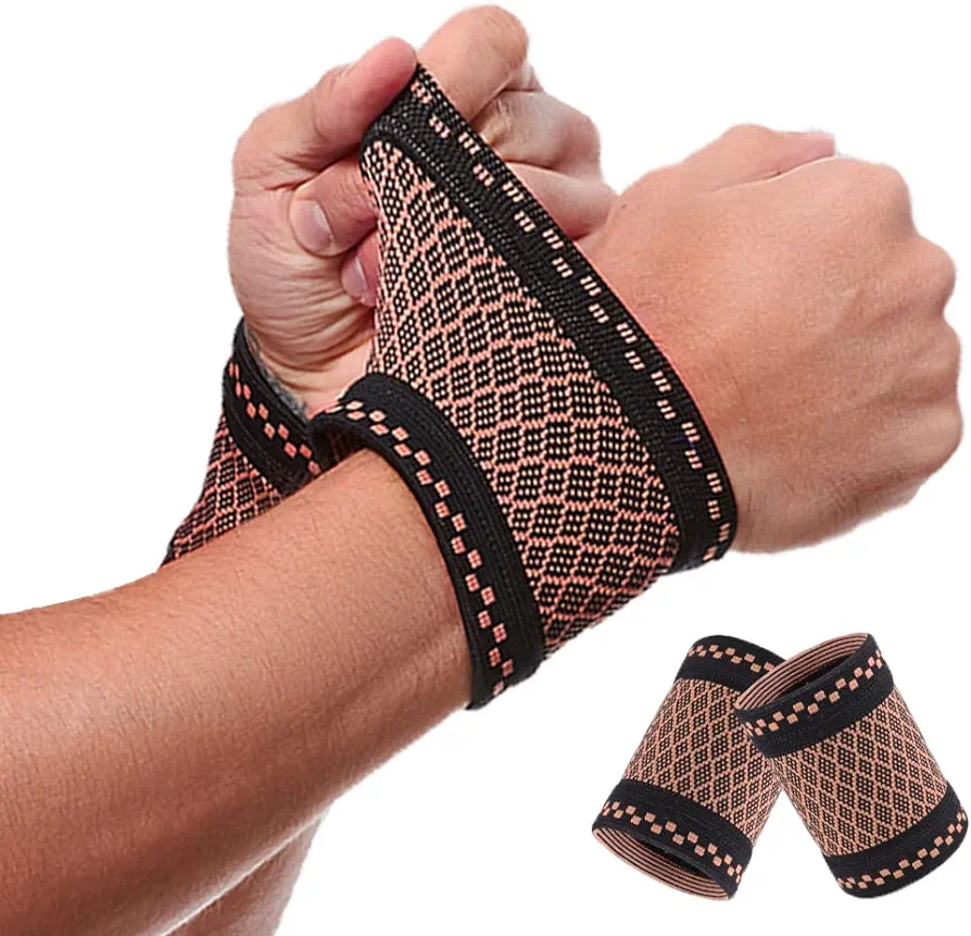 Copper Wrist Compression Brace (2Pcs), Elastic Wrist Support Sleeve Wrist Braces for Tendonitis, Arthritis, Carpal Tunnel Pain Relief, Soft Wrist Wrap Wristbands for Sport, Fitness, Workout, Typing(S)