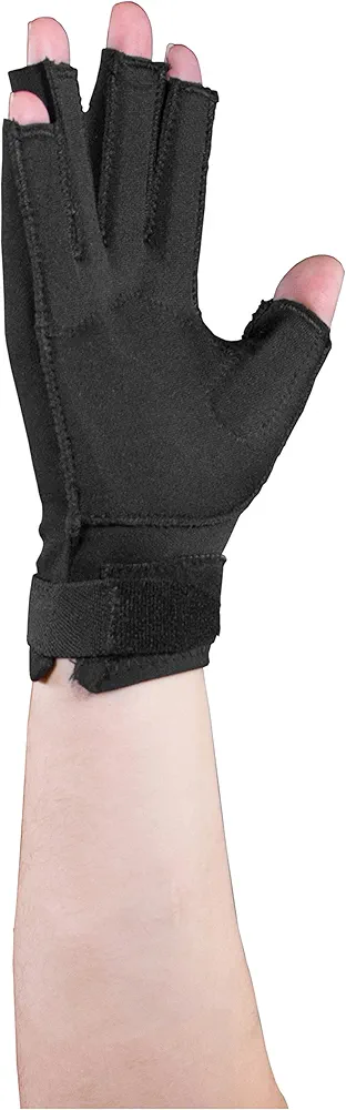 OTC Resting Splint Glove, 5 Finger Semi-Rigid Splints, Open Tips, Black, Right Hand, Large