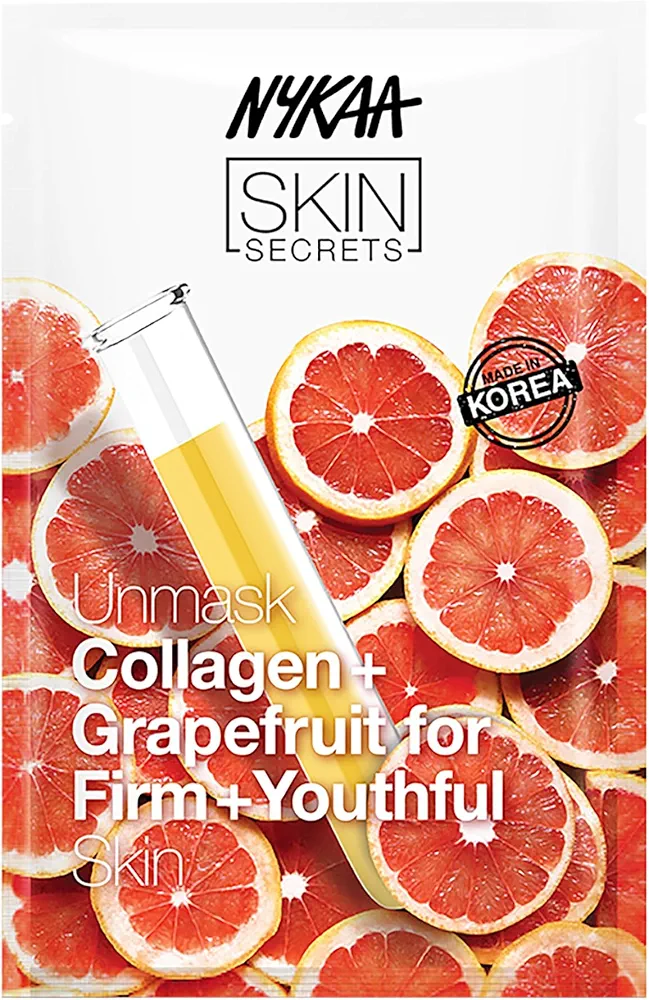 Nykaa Naturals Skin Secrets Bubble Sheet Mask, Collagen and Grapefruit, 0.67 oz - Reduce Signs of Aging - Even Skin Tone - Hydrating Sheet Face Mask