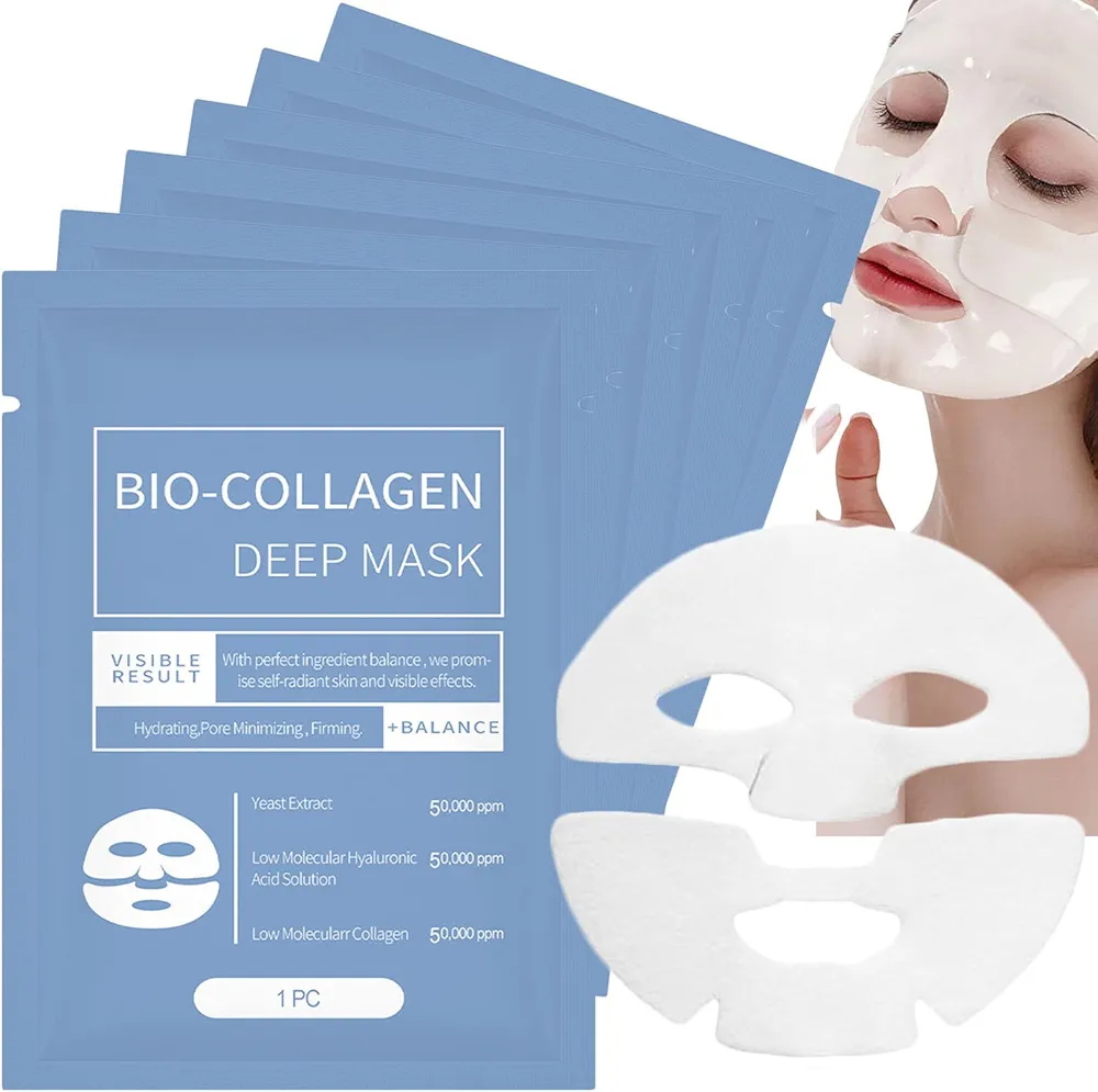 Coco Bio Collagen Mask 6Pack, Bio Collagen Face Mask Overnight, Korean Face Mask Deep Collagen Anti Wrinkle Lifting Mask