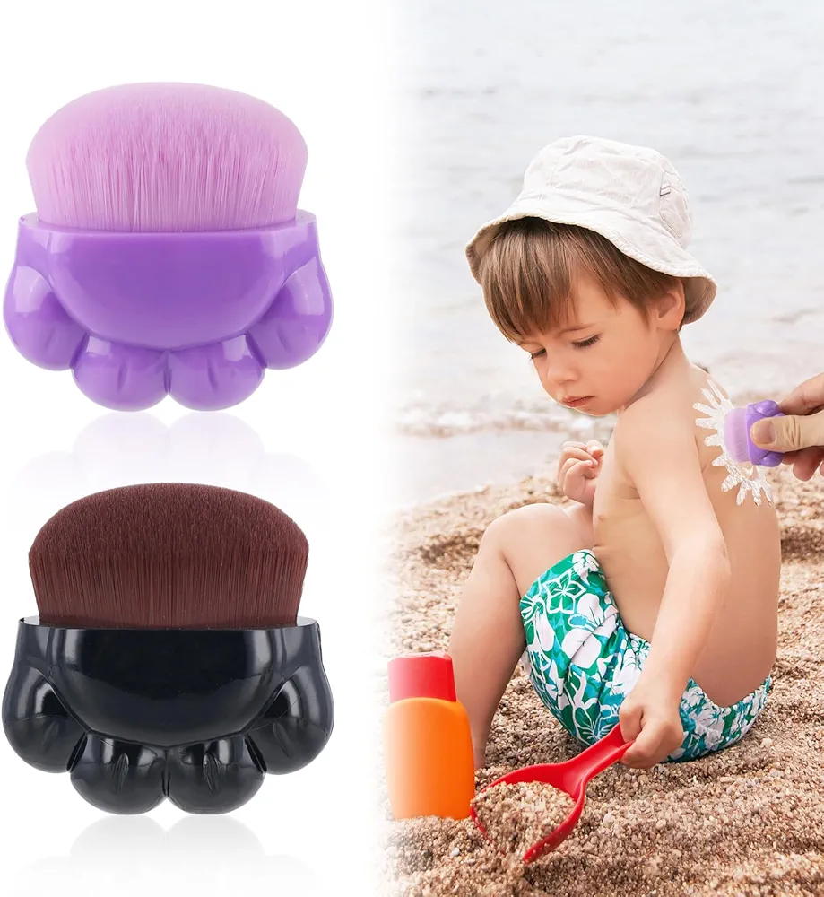 2pcs Sunscreen Applicator for Kids, Sunblock Buddy Brush Sun Lotion Applicator Portable Travel Foundation Sun Cream Brush Set with Protective Case for Children Body Makeup (Purple, Brown)