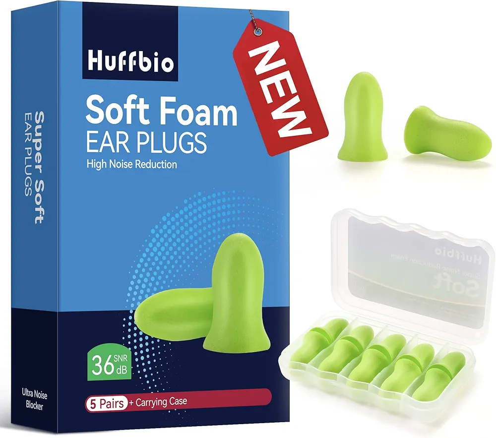 Revolutionary Ear Plugs for Sleeping Soft Foam, 5 Pairs -36dB,New Noise Cancelling Design, Super Soft & Reusable, for Deep Sleeping, Block Out Snoring, Travel, Concert,Study,Work