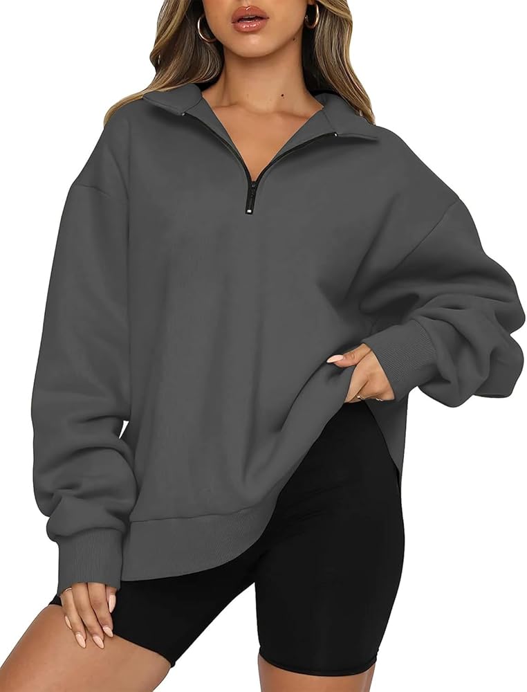 Women's Casual Sweatshirts 1/4 Zipper Long Sleeve Fall Top Oversized Pullover Tunics Teen Girls Fall Y2K Clothes