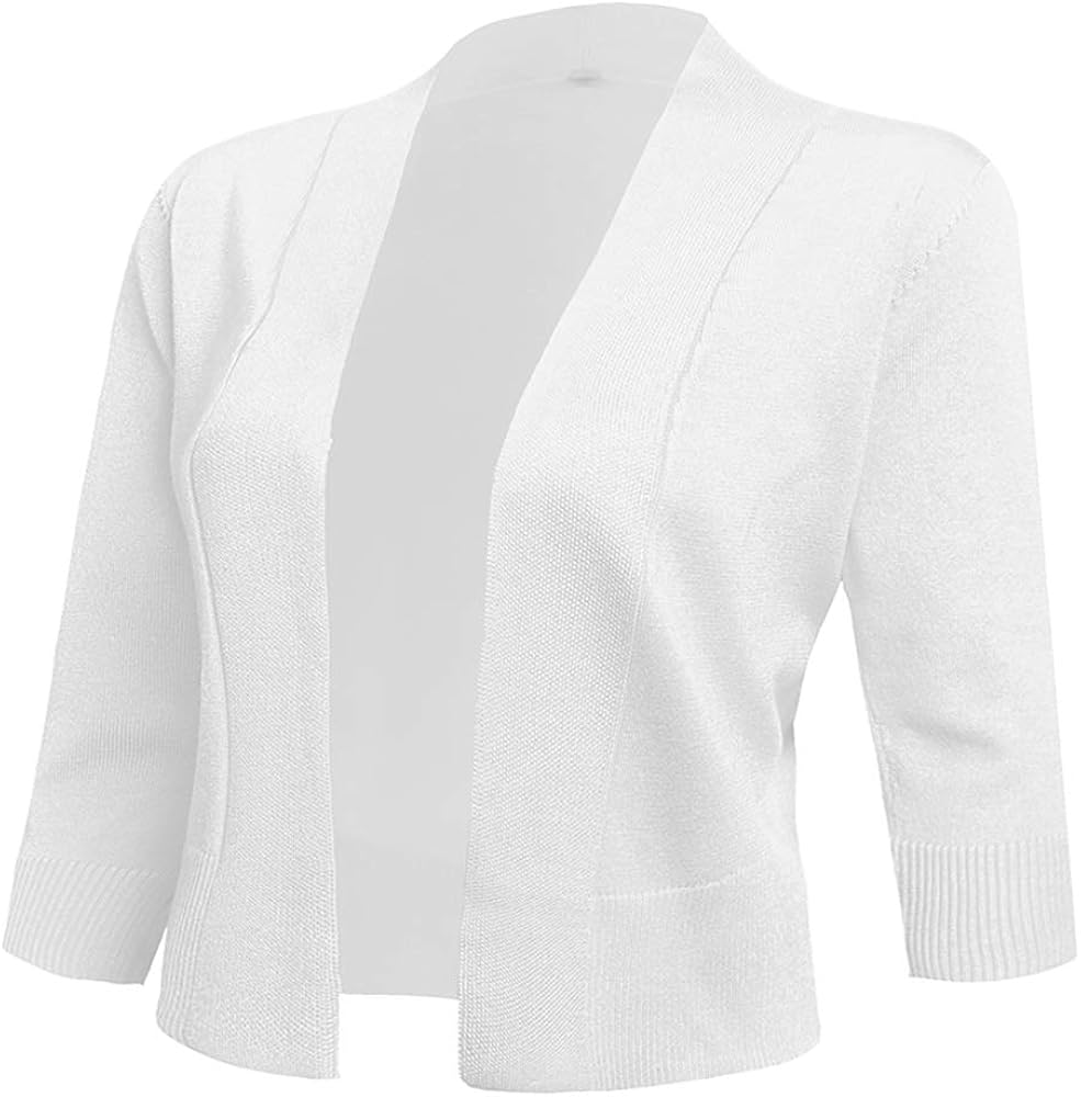 AAMILIFE Women's 3/4 Sleeve Cropped Cardigans Sweaters Jackets Open Front Short Shrugs for Dresses