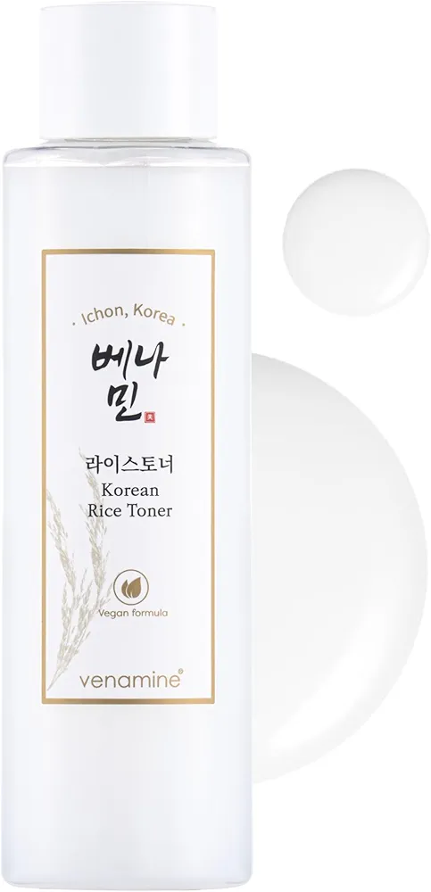 Venamine Korean Rice Toner - Toner for face with 88% Rice Extract from Korea Glow Essence with Niacinamide, K Beauty Toner, Vegan Korean Skincare for All Skin Types, Korean Toner 6.76 Fl Oz