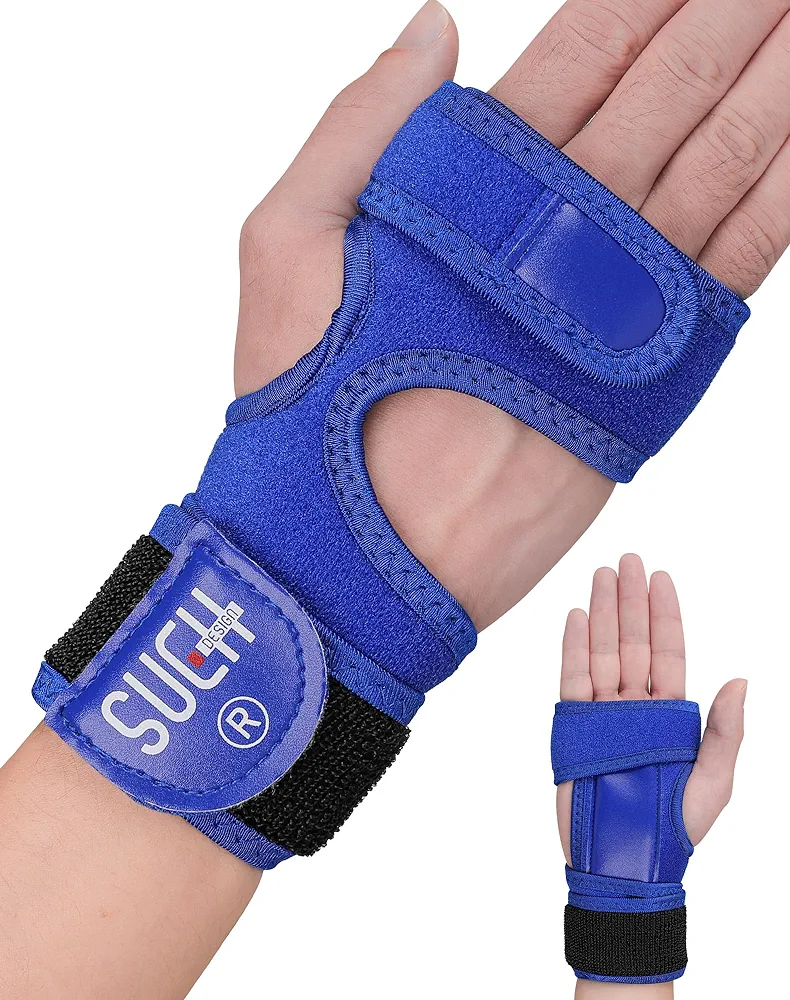 SUEH DESIGN Carpal Tunnel Wrist Brace Night Support, Wrist Splint for Tendonitis Arthritis and Workout Pains Relief, Adjustable Wrist Support Wrap for Right Hand, Blue