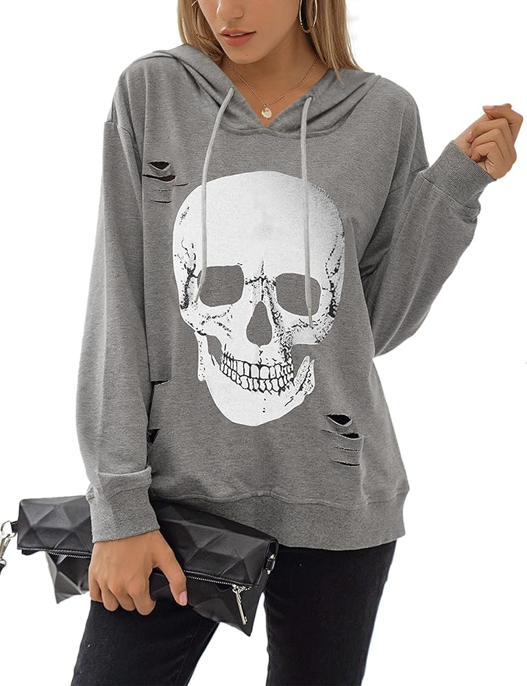 Blooming Jelly Women's Halloween Sweatshirts Skull Graphic T Shirts Long Sleeve Pullover Tops Gothic Fall Clothes 2024