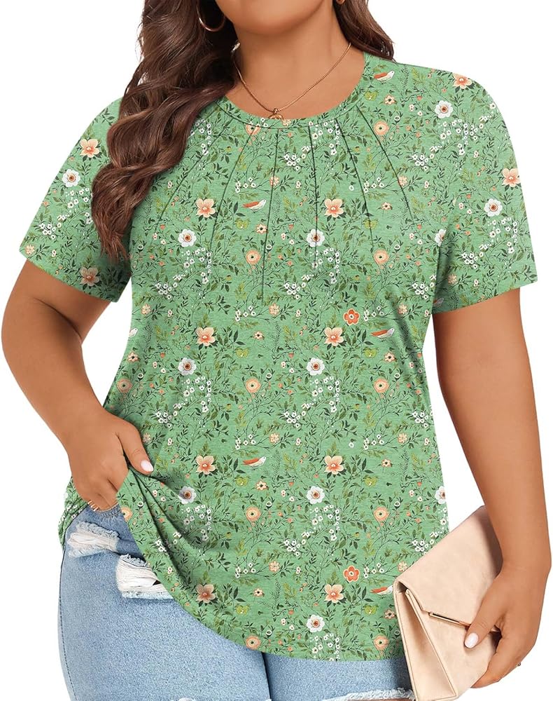 Anymiss Plus Size Tops For Womens 2024 Summer Blouse Casual Tunics Short Sleeve Dressy Tshirts