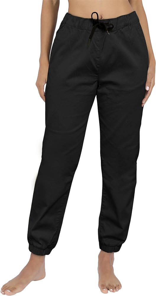 Southpole Women's Casual Comfy Twill Jogger Pants, Stretchable