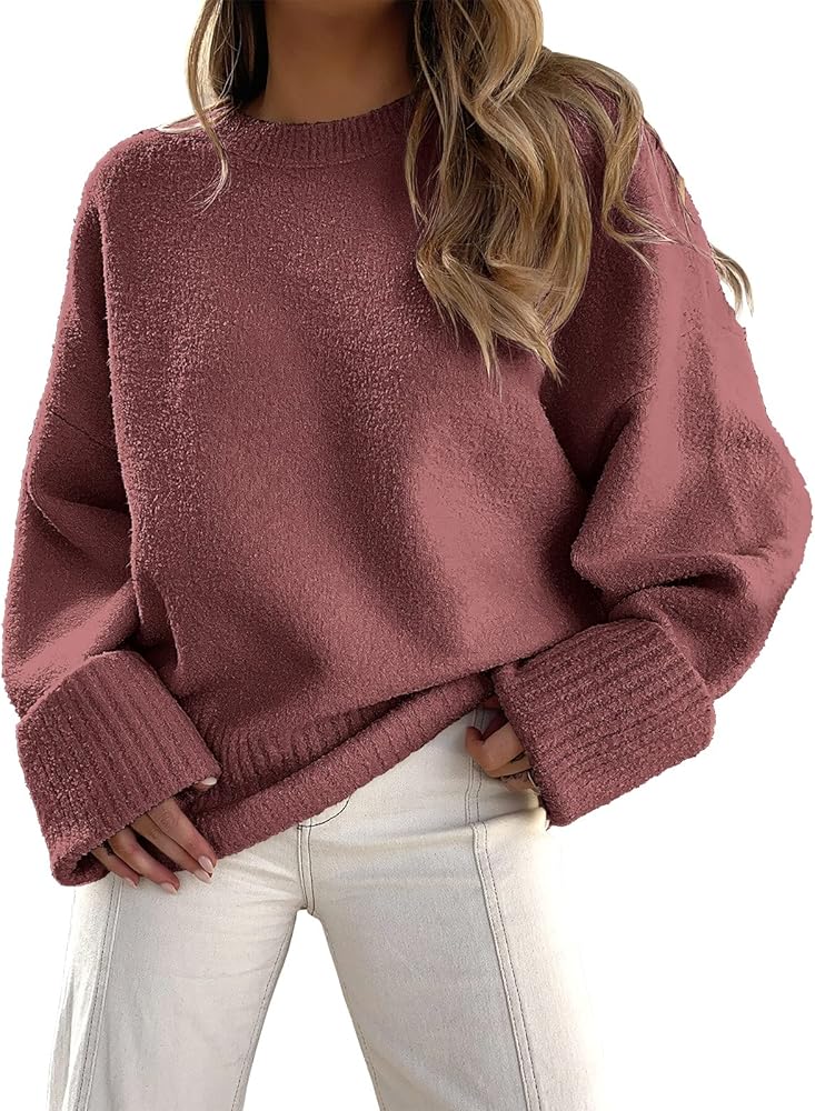 LOGENE Women's Oversized Sweater Crewneck Long Sleeve Soft Fuzzy Knit Pullover Sweaters 2024 Fall Fashion Warm Tops Clothes