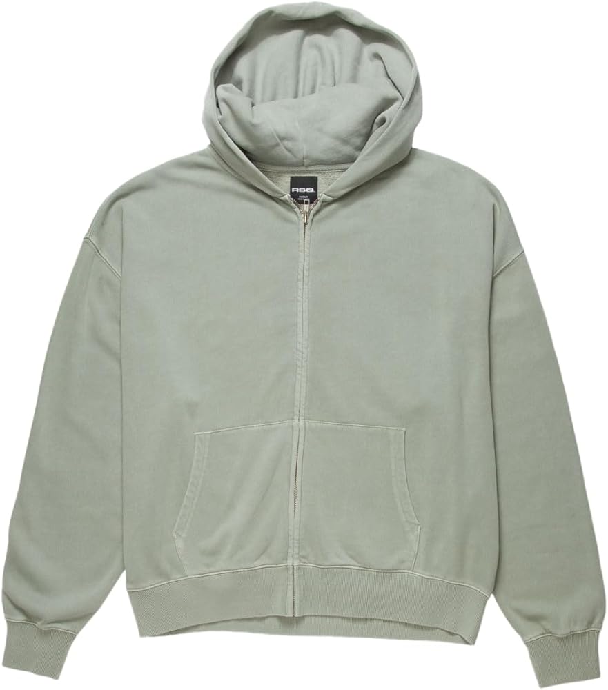 Rsq Washed Oversized Zip-Up Hoodie Sage