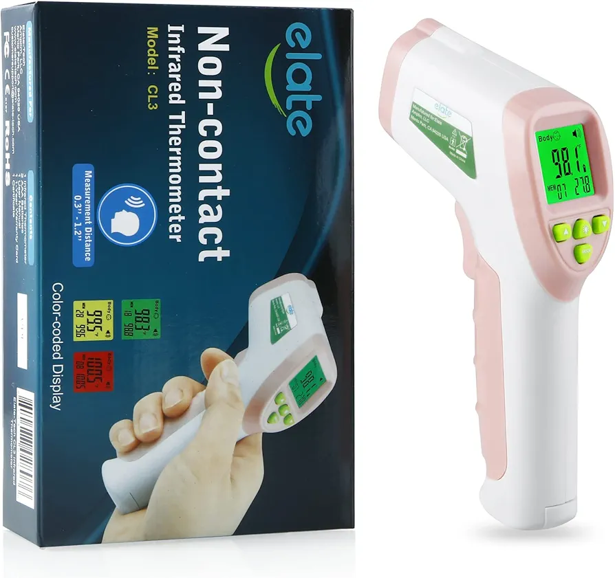 Elate No Touch Forehead Thermometer - Non-Contact Baby Temporal Thermometer - Medical Grade, Hygienic, Accurate, Instant Read Touchless Fever Thermometer for Adults and Kids - FSA HSA - Pink