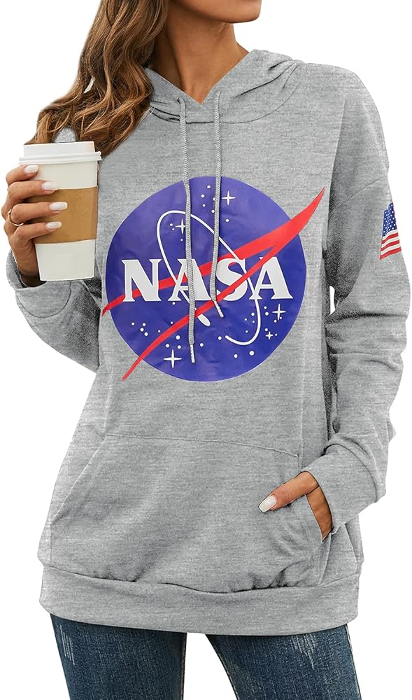 Ezcosplay Women Long Sleeve NASA Pullover Hoodie Space Graphic Sweatshirt with Pocket