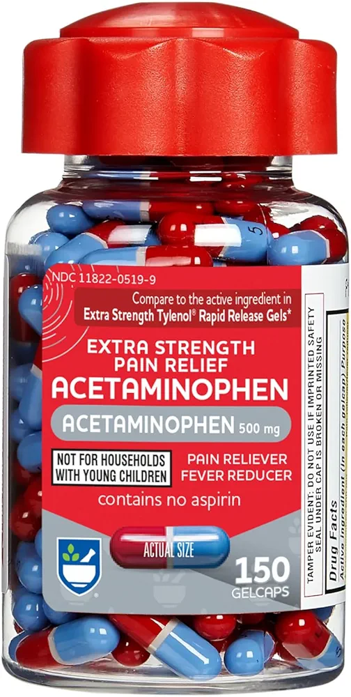 Rite Aid Extra Strength 500mg Acetaminophen Rapid Release Gelcaps - 150 Count | Joint, Muscle, Arthritis, Back Pain Relief