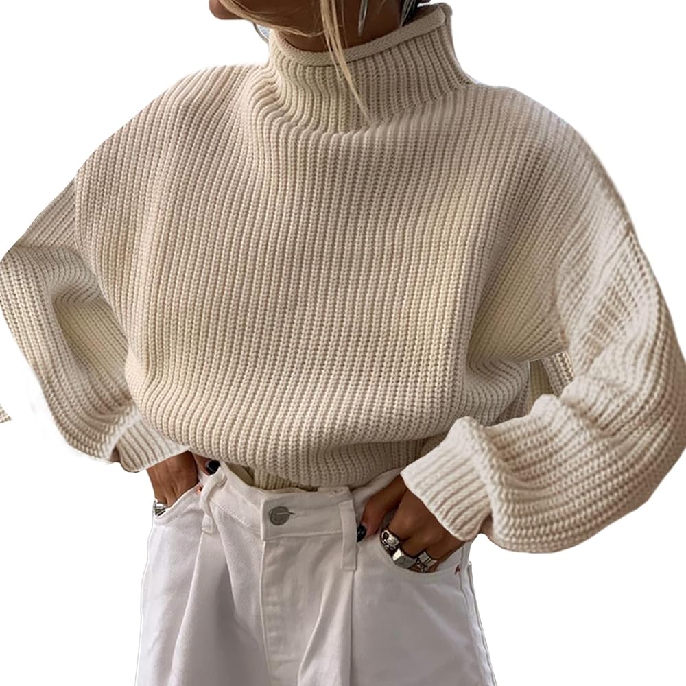 Women Oversized Crewneck Long Sleeve Pullover Sweater Mock Neck Drop Shoulder Loose Casual Ribbed Knit Jumper Tops