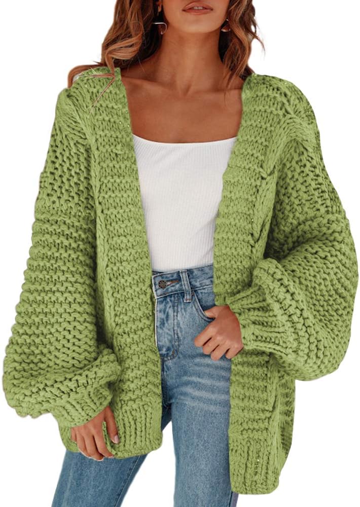 Cicy Bell Women's Open Front Chunky Knit Cardigan Loose Lantern Sleeve Oversized Sweater Coats