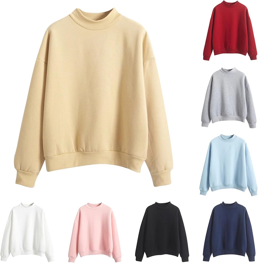 Crewneck Fleece Sweatshirts For Women Cute Fall Fashion Outfits Long Sleeve Oversized Sweatshirt Pullover Sweater