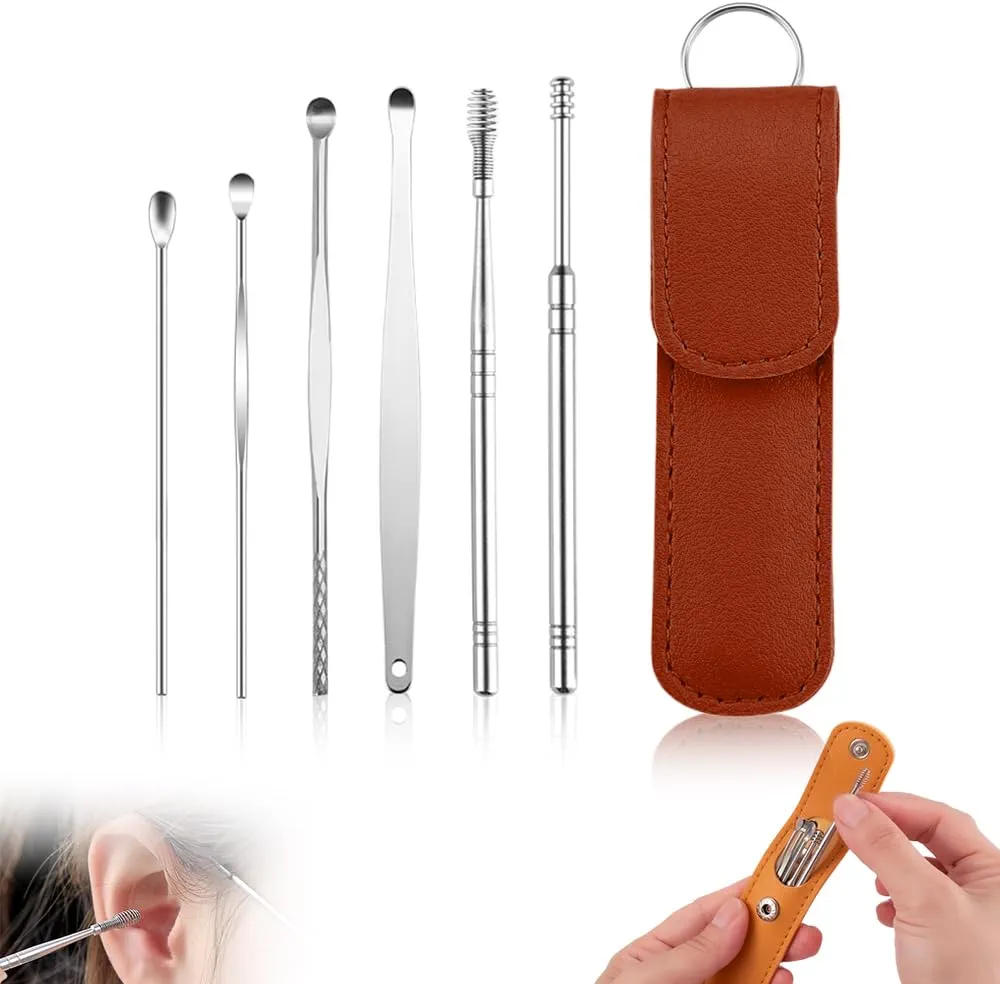 Ear Cleaner for The Whole Family,2024 Upgraded Ear Cleaning Kit Earwax Cleaner Tool Set,Portable Ear Cleaner Earwax Removal Tools with Pu Leather Case for Home Traveling (C)