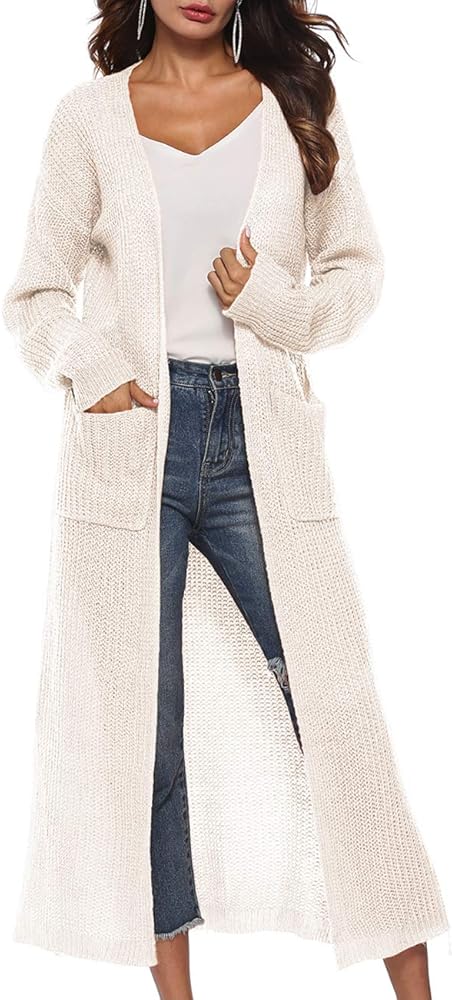 Womens Casual Long Sleeve Split Open Cardigan Knit Long Cardigan Sweaters with Pockets Fall Fashion 2024