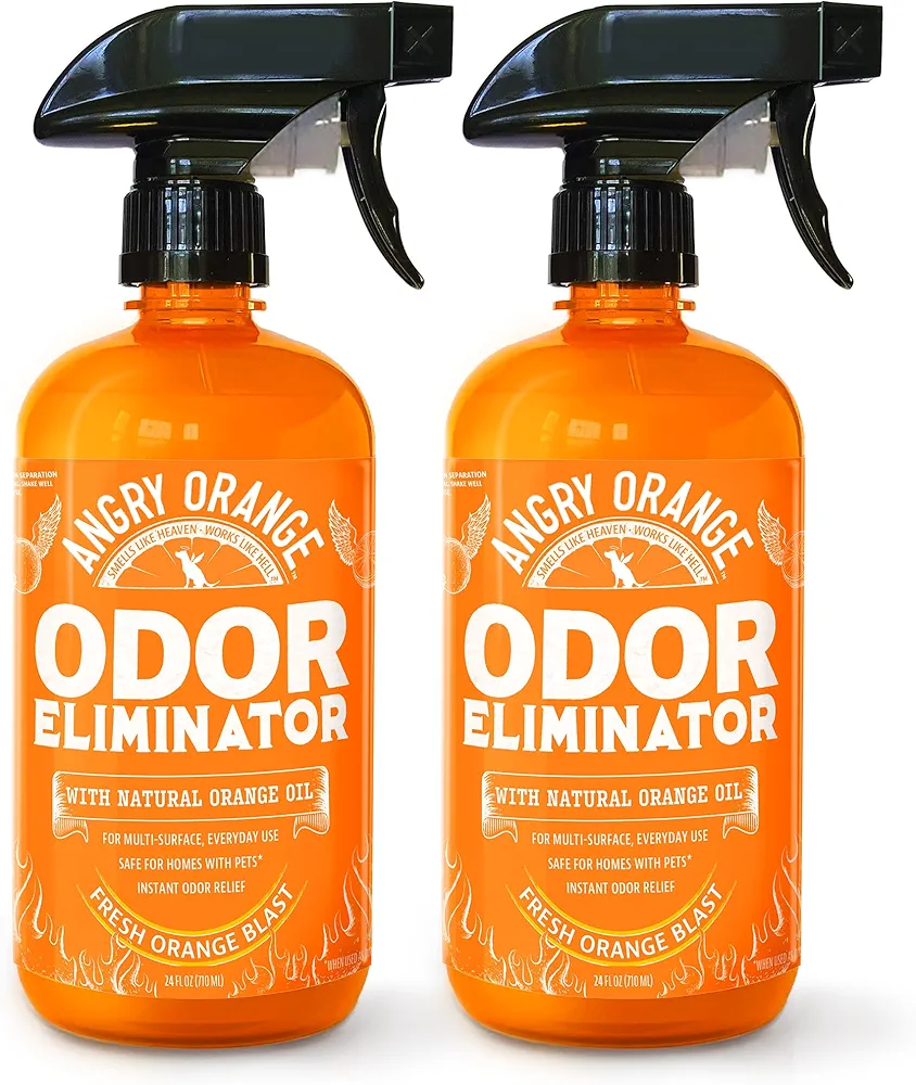 Angry Orange Pet Odor Eliminator for Strong Odor - Citrus Deodorizer for Strong Dog or Cat Pee Smells on Carpet, Furniture & Indoor Outdoor Floors - 2 Pack - Puppy Supplies