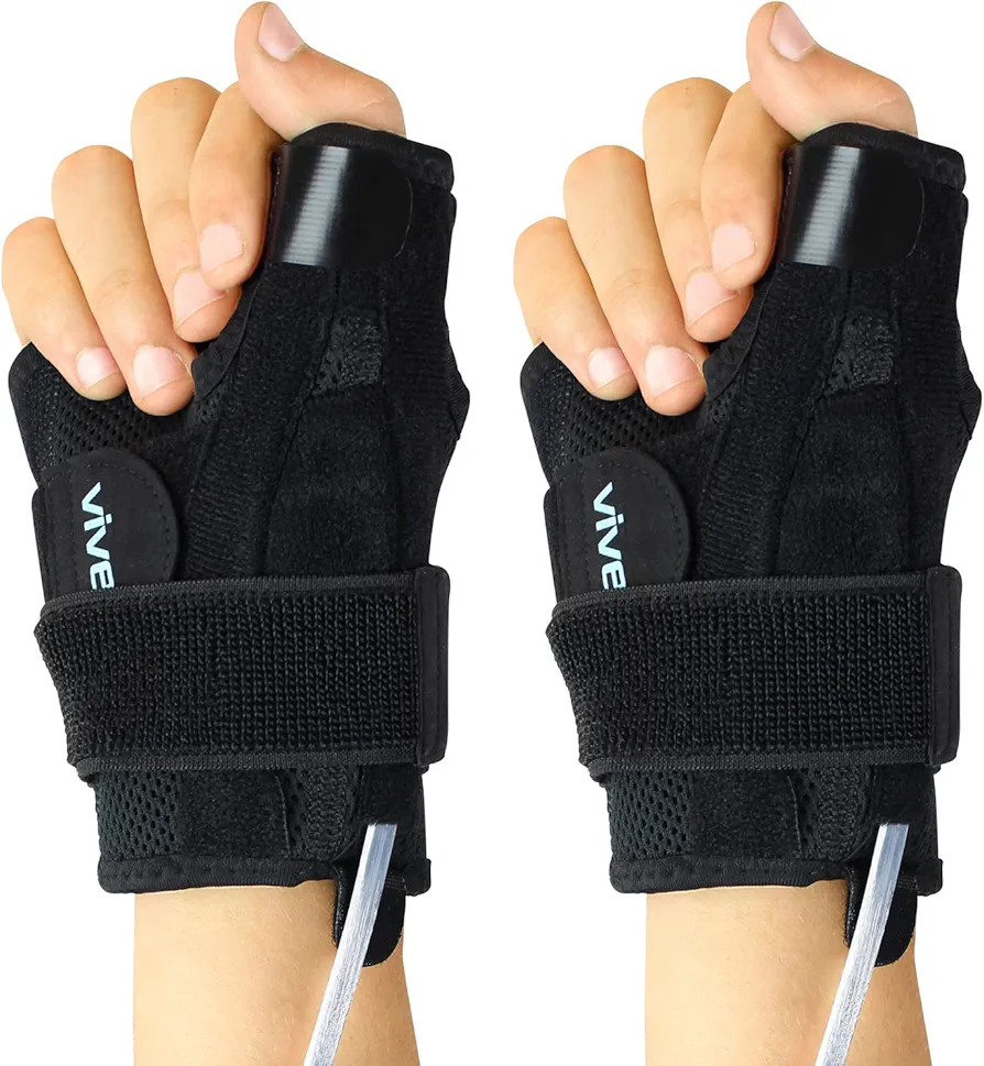 Vive Thumb & Wrist Brace for Right or Left Hand (2 Pack) - Spica Splint Brace for Carpal Tunnel, Tendonitis, & Arthritis in Hands or Fingers - Compression Support for Women Men - Stabilizer Relief