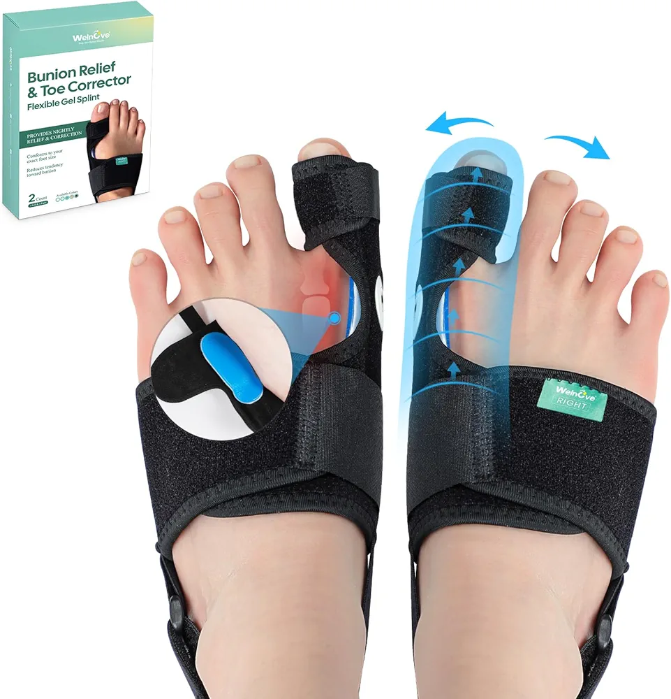 Welnove Bunion Corrector - Orthopedic Bunion Splint - Big Toe Separator Pain Relief for Women & Men - Bunion Correction Toe Straightener with Non-slip Strap, Day Night Support (2 Count)