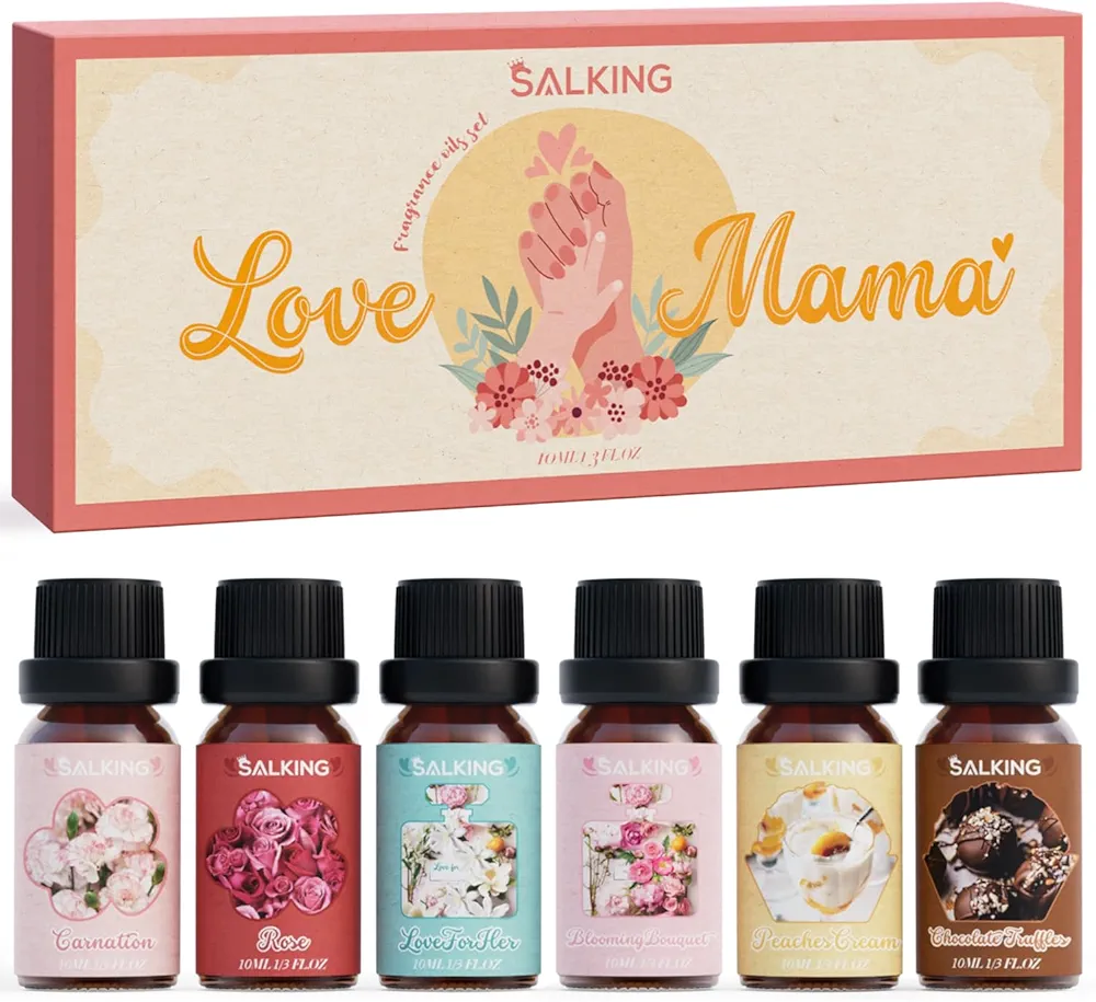 SALKING Fragrance Oil Gift Set for Mom, Premium Essential Oil for Diffuser, Scented Oil Gift for Mother's Day, Diffuser Oil for Soap & Candle Making Scents, Set of 6 Aromatherapy Oil for Women