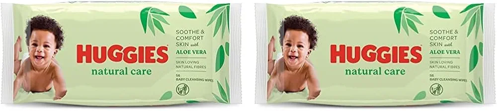 Baby Wipes Natural Care with Aloe Vera Huggies Wipes 56 Pc Kids (Pack of 2)