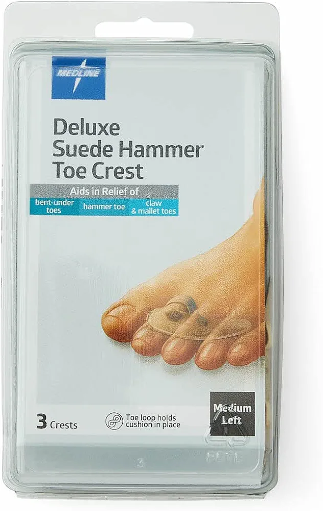 Medline Hammer Toe Crest, Deluize Suede, Left, Size Medium, Pack of 3