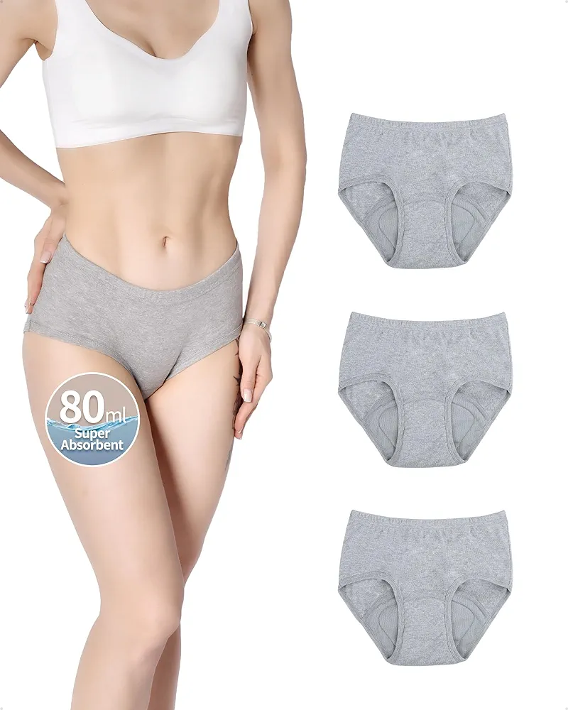 80ml Heavy Flow Absorbent Incontinence Underwear for Women, Washable Leakproof Panties, Underwear for Bladder Leakage Protection 3Pack