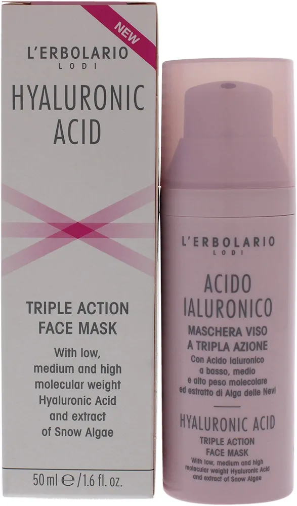 L'Erbolario Hyaluronic Acid Triple Action Face Mask - Creamy Texture Treatment - Leaves Skin Compact, Moisturized And Surprisingly Radiant - With Hyaluronic Acid And Extract Of Snow Algae - 1.6 Oz