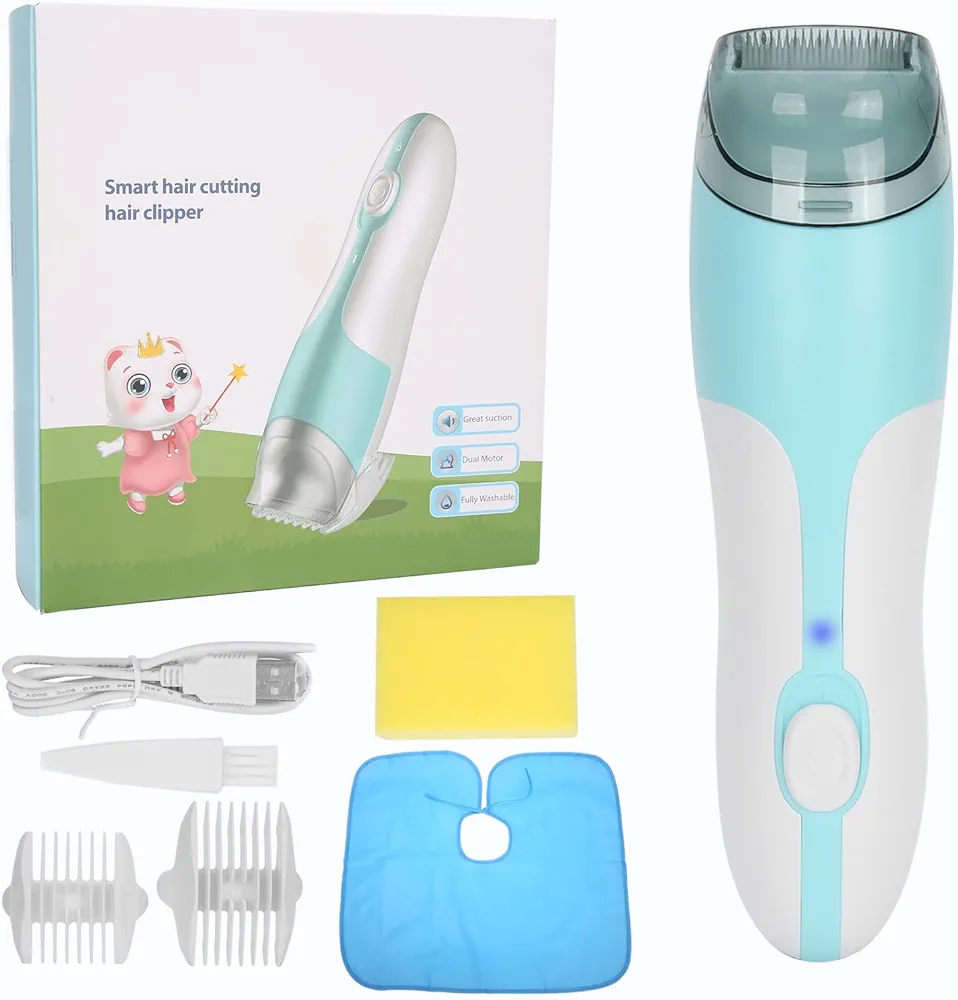 Baby Hair Clipper, Vacuum Auto Sucking Electric Hair Clippers with Trimmer Guide Comb Haircut for Infants & Kids