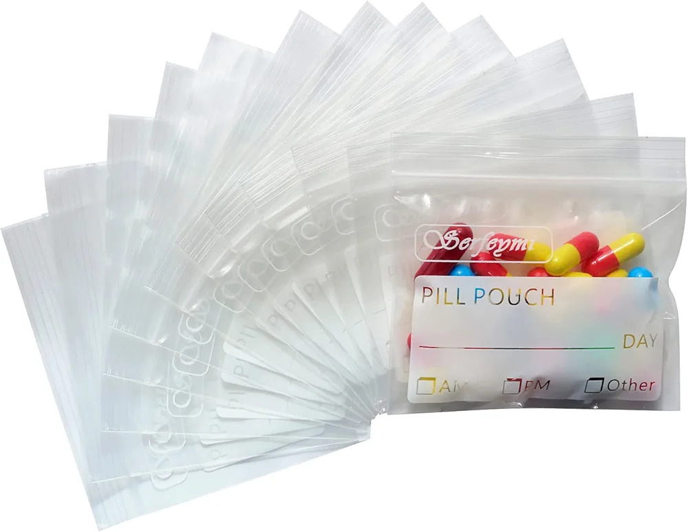 Serfeymi Pill Pouch Bags for Travel Pack of 240 BPA Free 3 x 2.75 inch Reusable Pill Pouches for Medicine with Write on Label Clear Ziplock Seal Waterproof AM PM Pill Baggies for Medicine Organizer