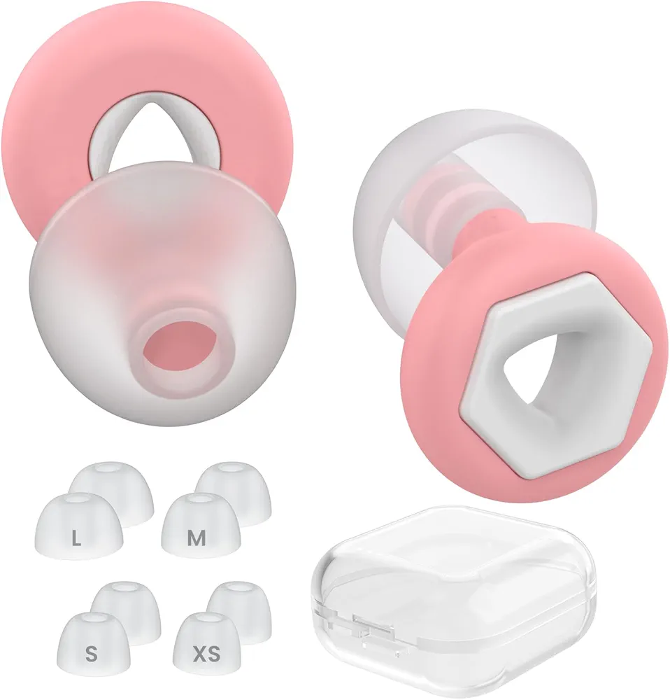 Ear Plugs for Sleeping Noise Cancelling, Reusable Hearing Rrotection in Flexible Silicone for Sleep, Work, Travel and Noise Sensitivity, 25dB-30dB Noise Cancelling 4 Pairs Eartips in XS/S/M/L-Pink