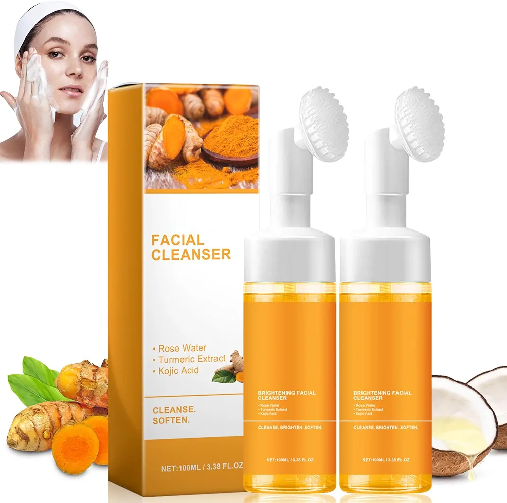 2PCS Turmeric Facial Cleanser, Turmeric Facial Wash, Foaming Face Wash, Turmeric Acid Foaming Cleanser, Deep Cleansing of Facial Skin, Turmeric Foaming Cleanser for All Skin