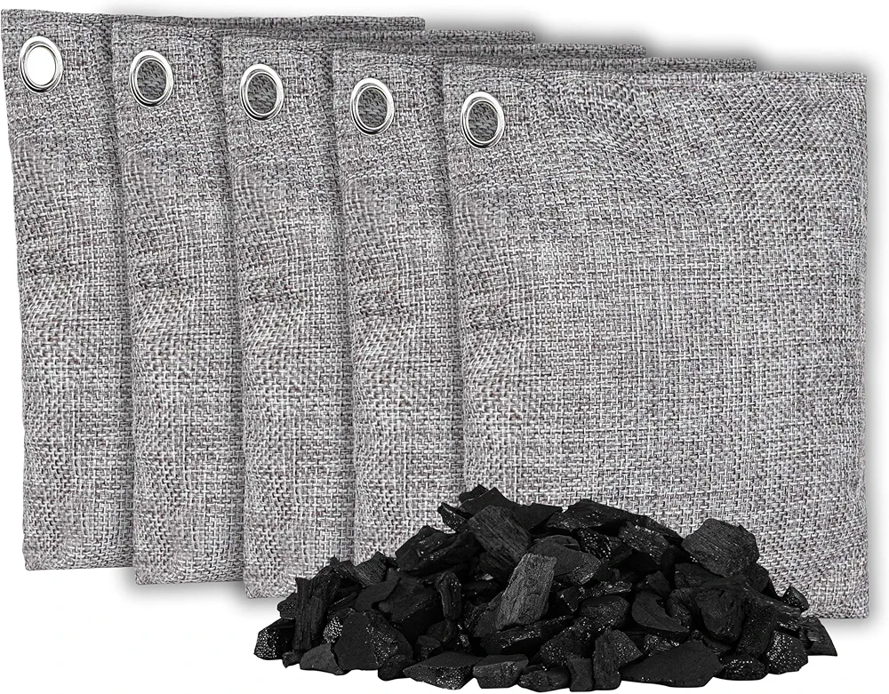 OLIVIA & AIDEN Bamboo Charcoal Air Freshening Bags - Air Freshener Large 200g - 5 Pack | Odor Eliminator and Moisture Absorber | Car Deodorizer - Closet and Room Air Freshener