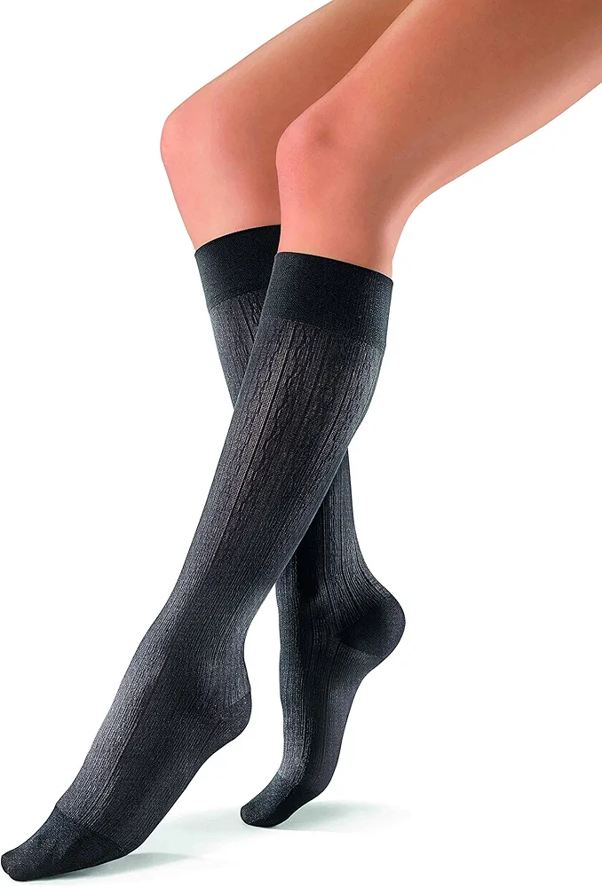 JOBST soSoft 15-20 mmHg Knee High Compression Socks, Brocade Pattern, Black, Large