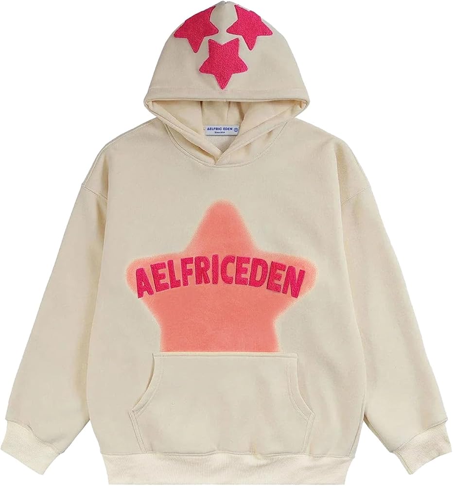 Aelfric Eden Womens Graphic Hoodies Pink Star Print Hoodie Unisex Oversized Hoodies Long Sleeve Pocket Pullover