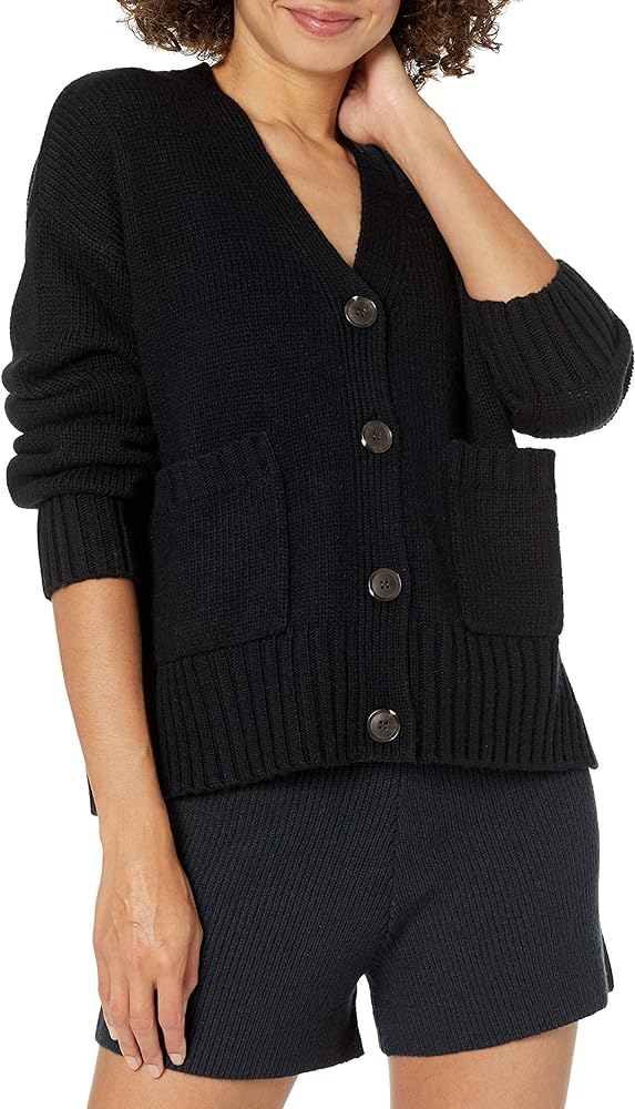 The Drop Women's Brigitte Chunky Button-Front Pocket Ribbed Cardigan