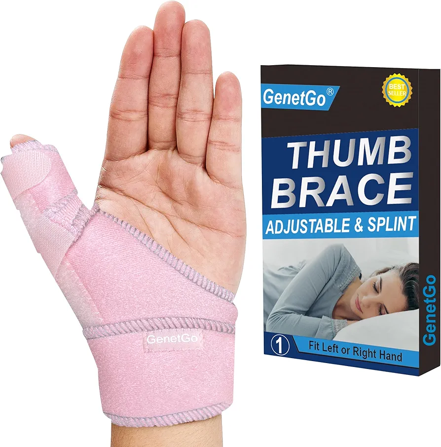 Trigger Thumb Splint - Thumb Spica Support Brace Stabilizer for Pain, Sprains, Arthritis, Tendonitis (Right Hand or Left Hand) (Pink)