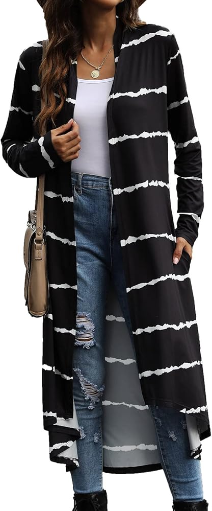 POGTMM Women's Casual Long Open Front Drape Lightweight Duster High Low Hem Maxi Long Sleeve Cardigan (S-3XL)