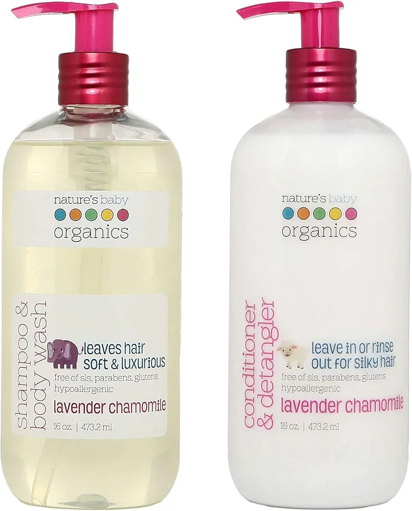 Nature's Baby Shampoo & Conditioner - Formulated for Problem and Sensitive Skin - pH Neutral & Sulfate Free, 16 oz (Combo Pack) (Lavender Chamomile)