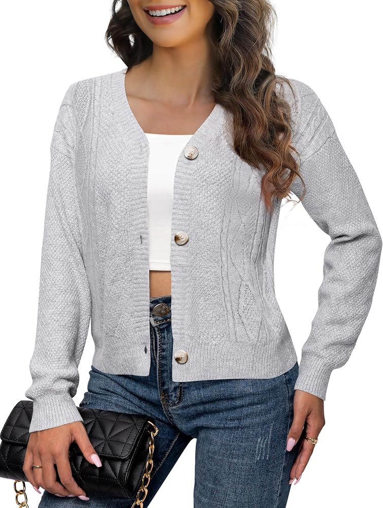 Tralilbee Women's Open Front Casual Long Sleeve Lightweight Cardigan Sweater with Pockets S-XL