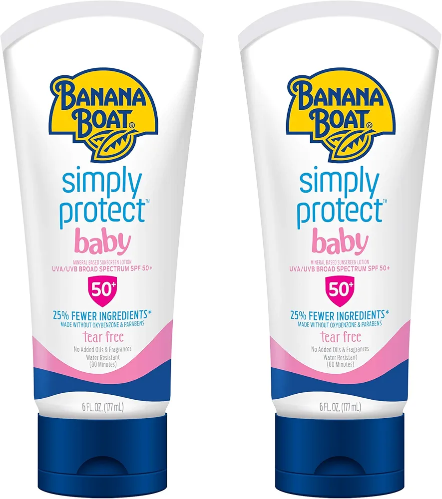 Banana Boat Baby 100% Mineral Sunscreen Lotion SPF 50 Twin Pack | Banana Boat Baby Sunscreen, Sunscreen for Babies, Oxybenzone Free Sunscreen, Banana Boat Lotion Sunscreen SPF 50, 6oz each