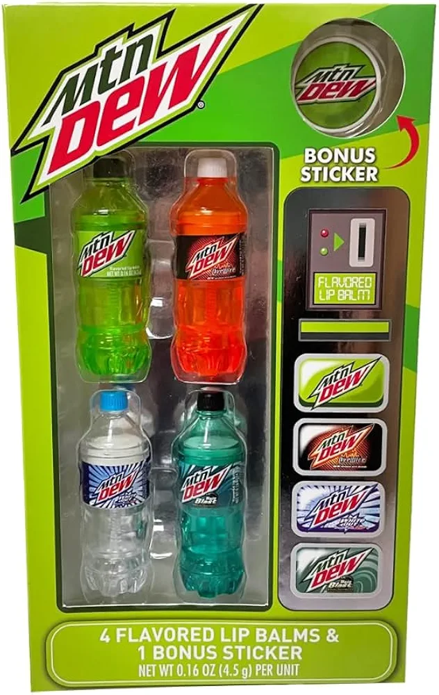 Mountain Dew Flavored Lip Balm 5-Piece Vending Machine Pack, Green, 5 Piece Set