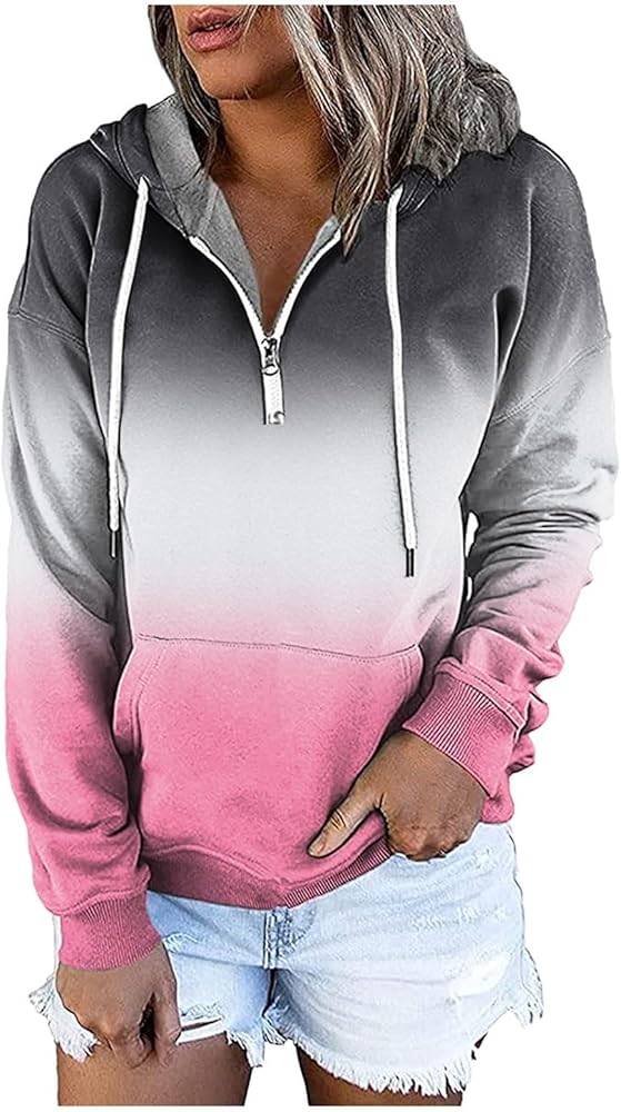 Quarter Zip Pullovers Women Plus Size Casual Graphic Sweatshirts For Women Fall Lightweight Hoodies For Women